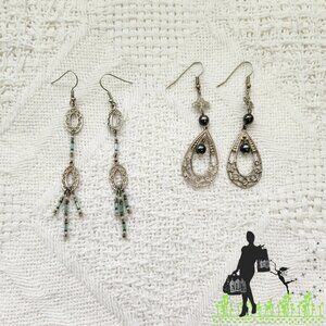 BFD Bohemian dangle earring set Black & Silver Toned